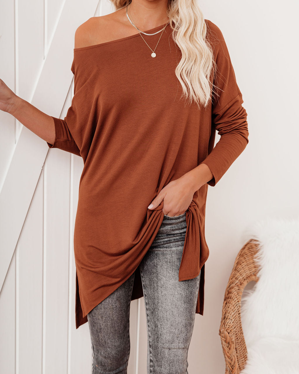 Holiday Weekend Cotton Long Sleeve Tunic - Rust - FINAL SALE Ins Street