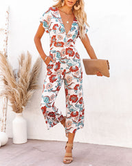 Hollow Floral Pocketed Tie Jumpsuit Ins Street