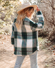 Hometown Pocketed Plaid Shacket - Hunter Green Ins Street