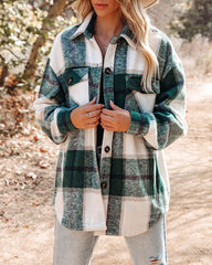 Hometown Pocketed Plaid Shacket - Hunter Green Ins Street