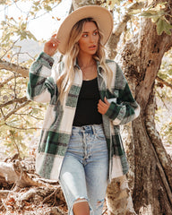 Hometown Pocketed Plaid Shacket - Hunter Green Ins Street