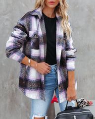 Hometown Pocketed Plaid Shacket - Lavender Ins Street