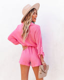 Hotel California Cotton Button Down Utility Romper - Pink Ins Street