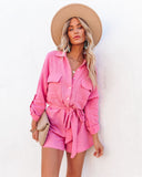 Hotel California Cotton Button Down Utility Romper - Pink Ins Street