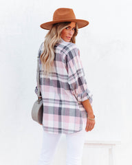 Huckson Cotton Plaid Button Down Top - Pink Grey Ins Street