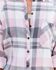 Huckson Cotton Plaid Button Down Top - Pink Grey Ins Street