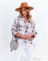 Huckson Cotton Plaid Button Down Top - Pink Grey Ins Street