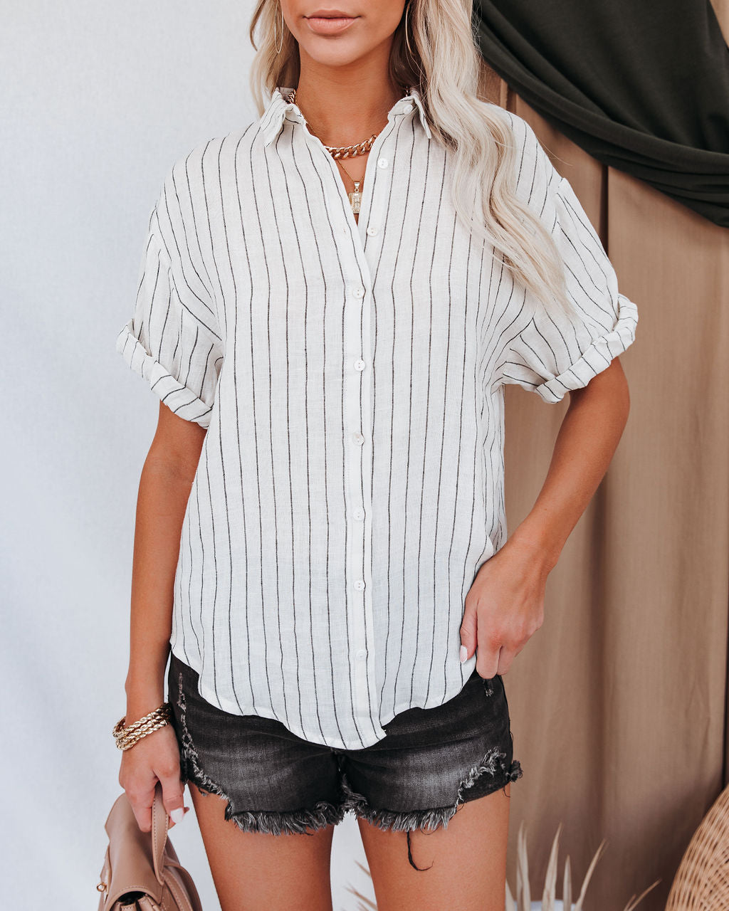 Huntington Linen Pinstripe Button Down Top Ins Street