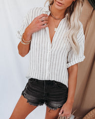 Huntington Linen Pinstripe Button Down Top Ins Street