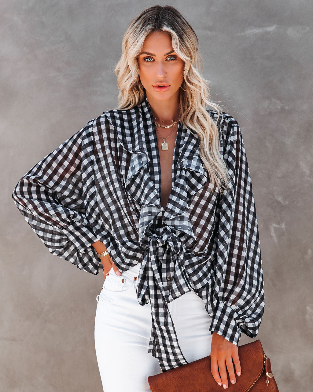 Huntsville Gingham Ruffle Tie Blouse Ins Street