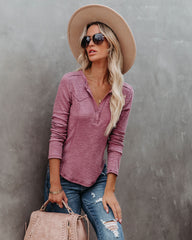 Huxley Cotton Blend Henley Top - Dark Mauve - FINAL SALE Ins Street