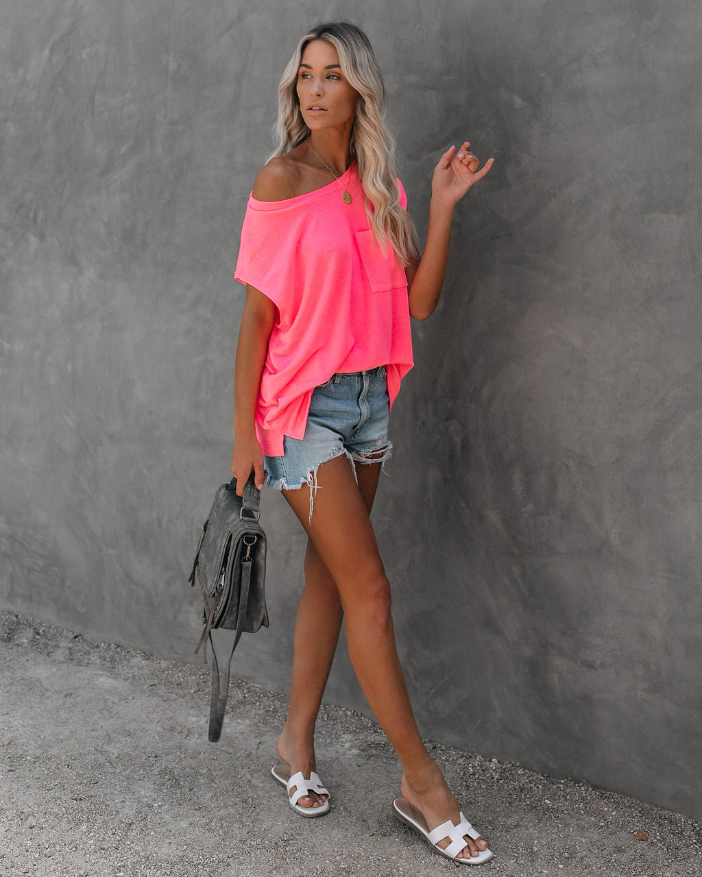 Hypnotic Knit Pocket Tee - Neon Pink Ins Street