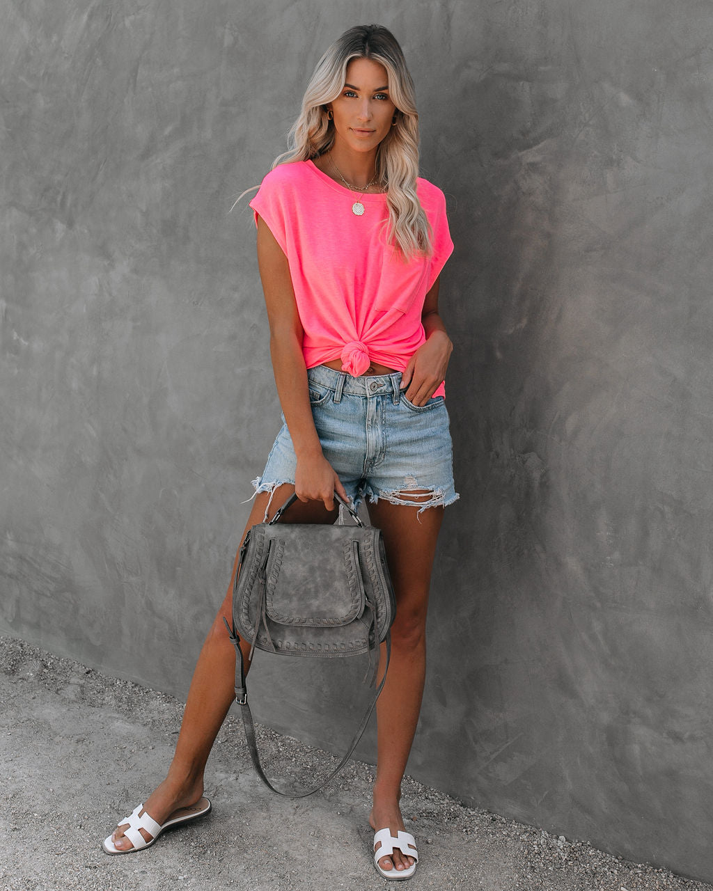 Hypnotic Knit Pocket Tee - Neon Pink Ins Street