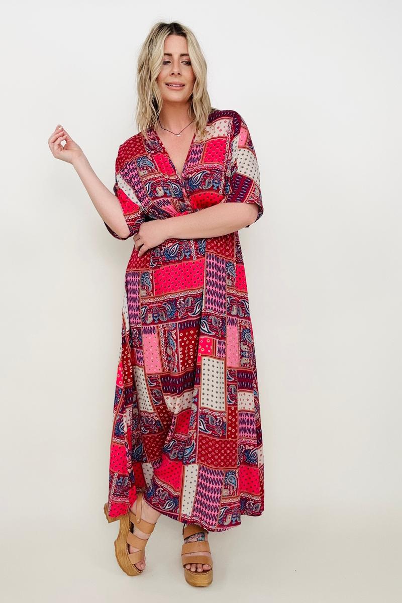 Paisley Patchwork Multicolor A-Line Maxi Dress Kiwidrop