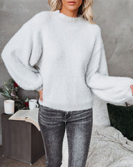 Ice Cap Fuzzy Balloon Sleeve Knit Sweater Ins Street