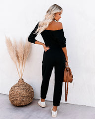 Involved Pocketed Off The Shoulder Knit Jumpsuit - Black Ins Street