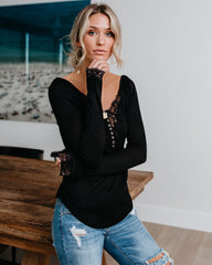 Isn'T It Romantic Lace Henley Top - Black Ins Street