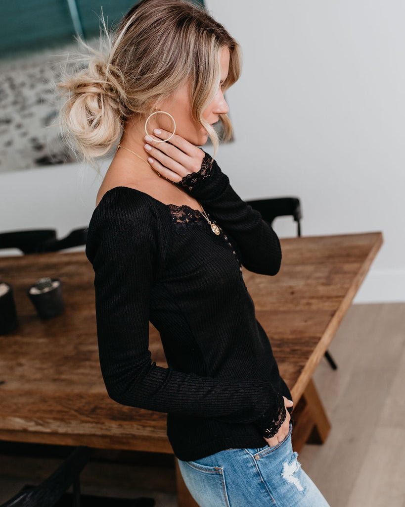 Isn'T It Romantic Lace Henley Top - Black – InsStreet