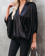 Isn't She Lovely Satin Drape Blouse - Black - FINAL SALE Ins Street