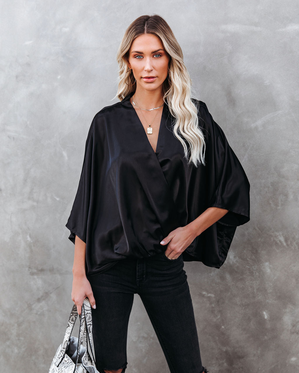 Isn't She Lovely Satin Drape Blouse - Black - FINAL SALE Ins Street