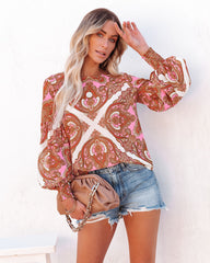 Ivanna Printed Smocked Blouse - Pink Multi Ins Street