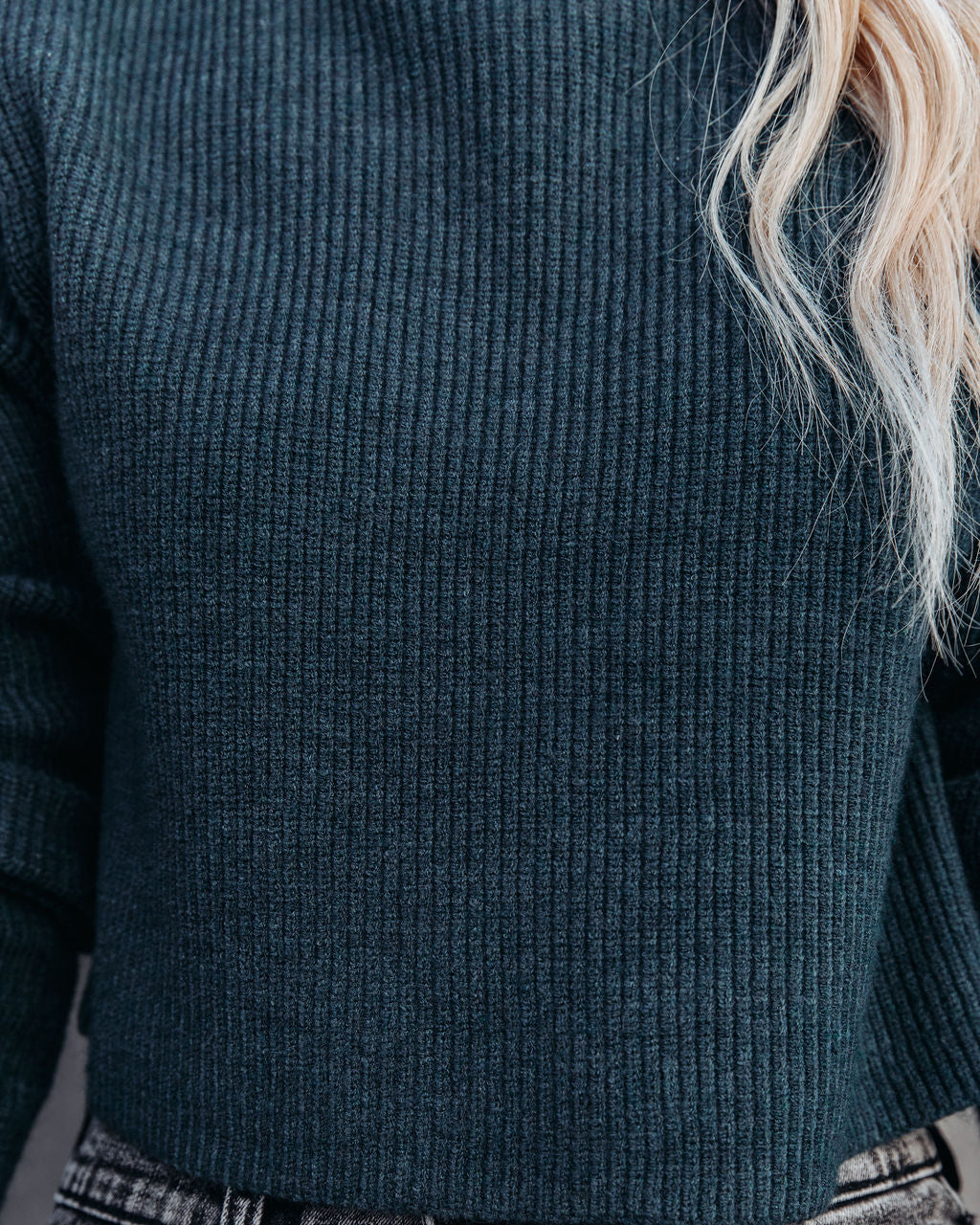 Janara Crop Mock Neck Knit Sweater - Deep Teal - FINAL SALE Ins Street