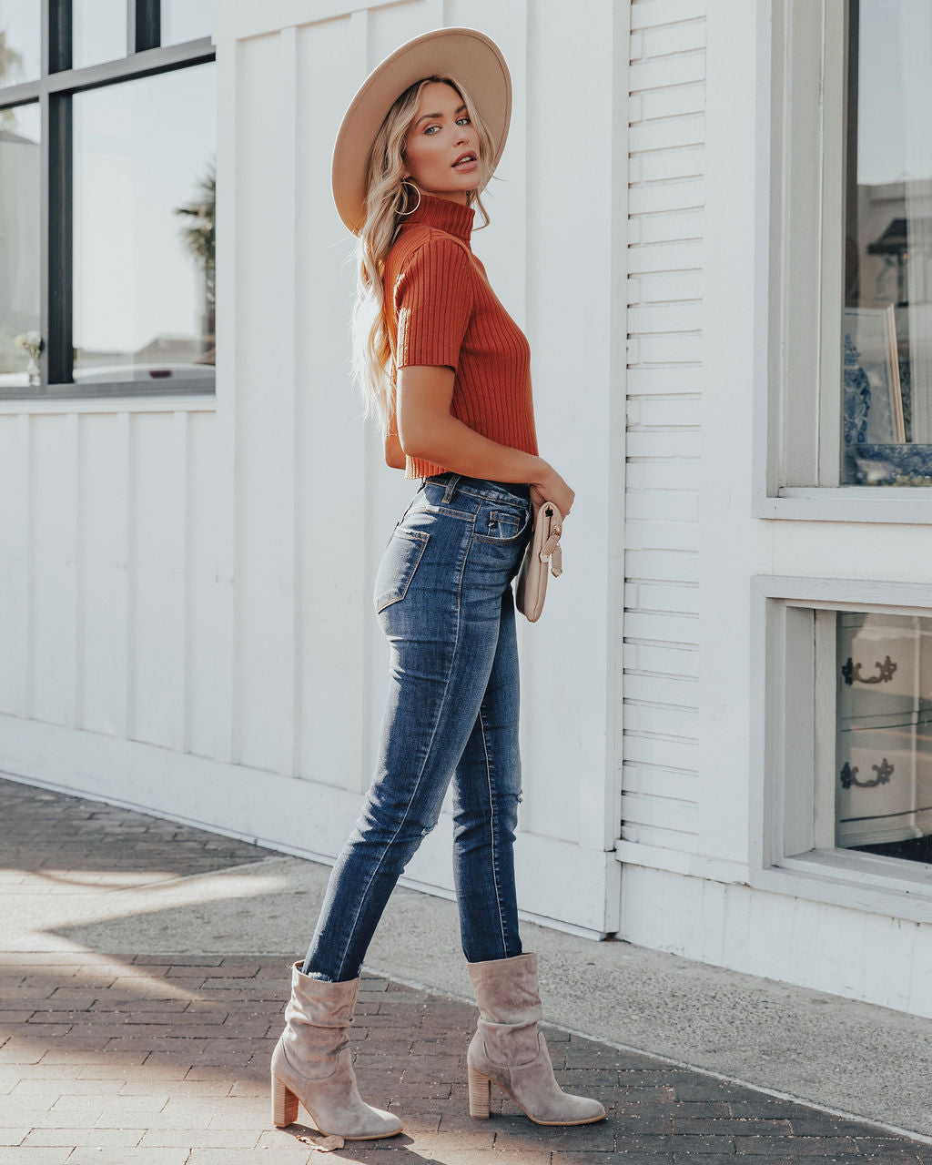 Janice Ribbed Crop Turtleneck Top - Terracotta - FINAL SALE Ins Street