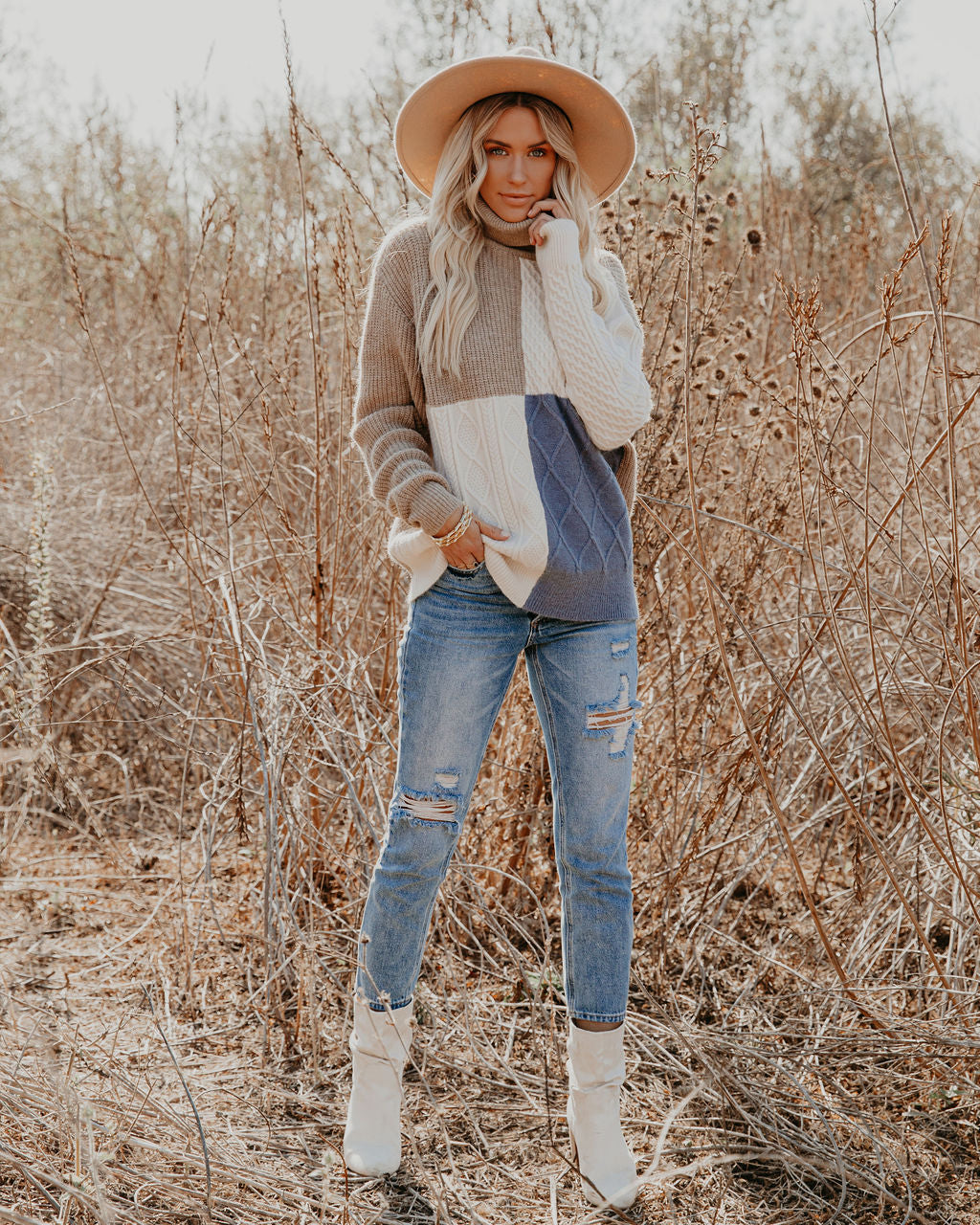 Jasmin Colorblock Turtleneck Knit Sweater Ins Street