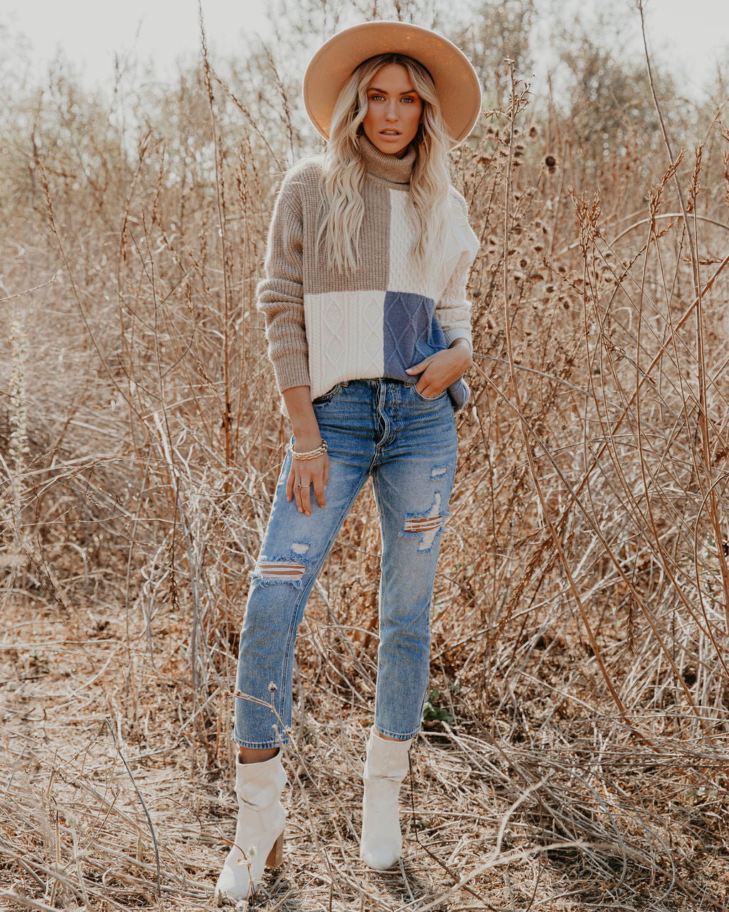 Jasmin Colorblock Turtleneck Knit Sweater Ins Street