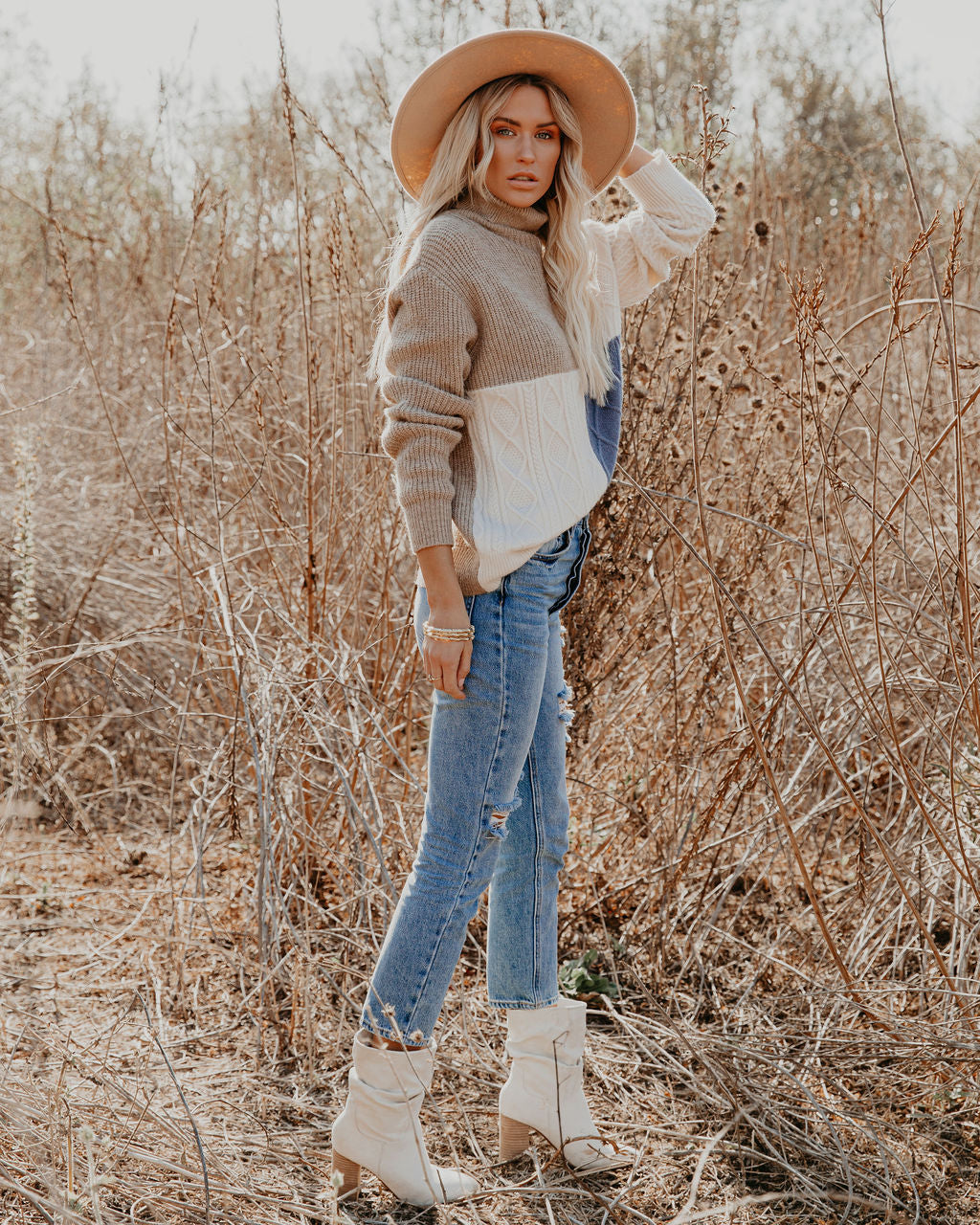 Jasmin Colorblock Turtleneck Knit Sweater Ins Street