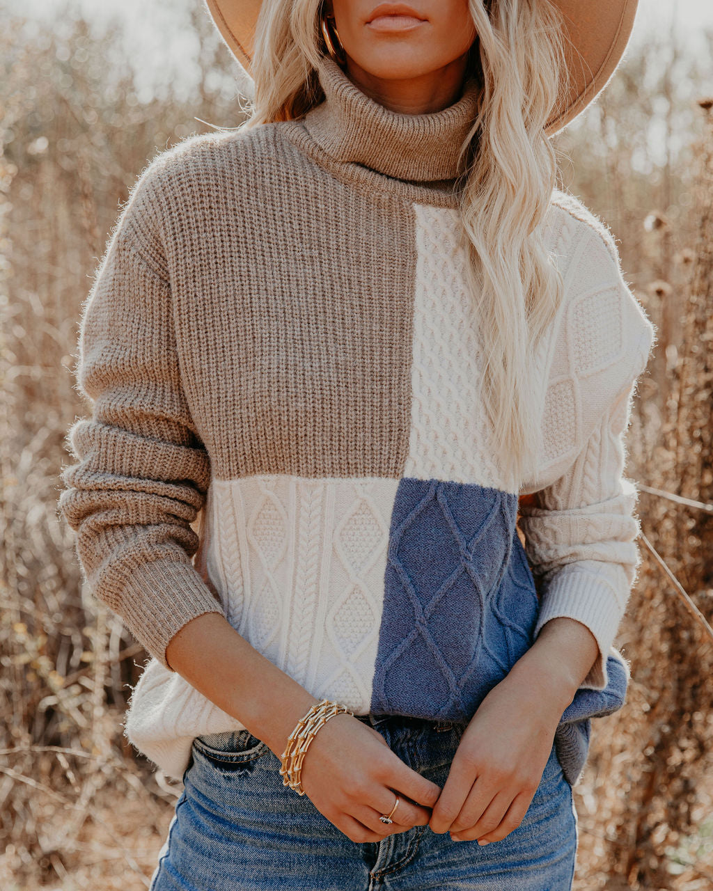 Jasmin Colorblock Turtleneck Knit Sweater Ins Street