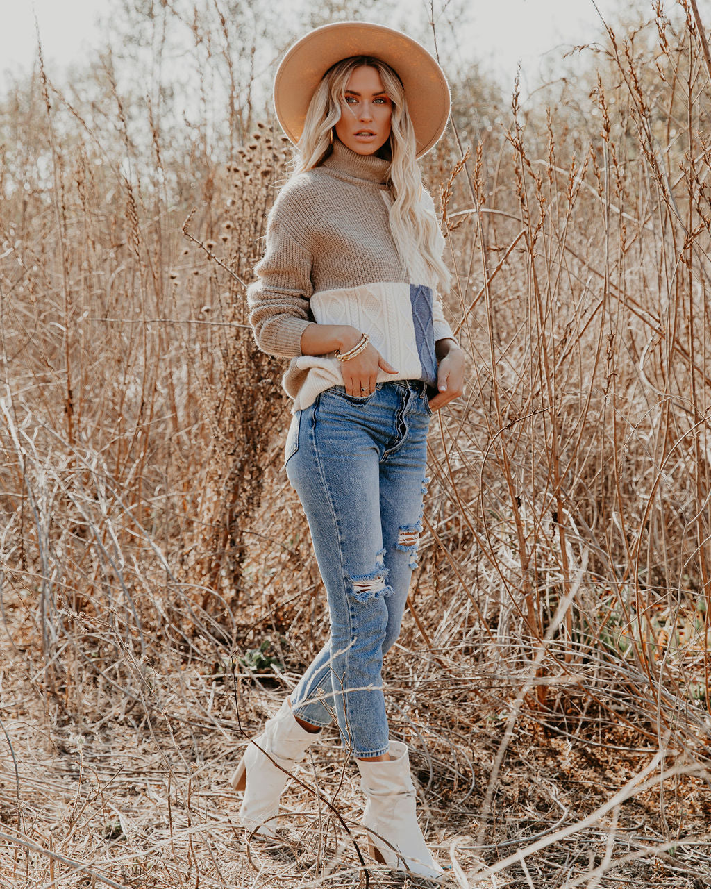 Jasmin Colorblock Turtleneck Knit Sweater Ins Street