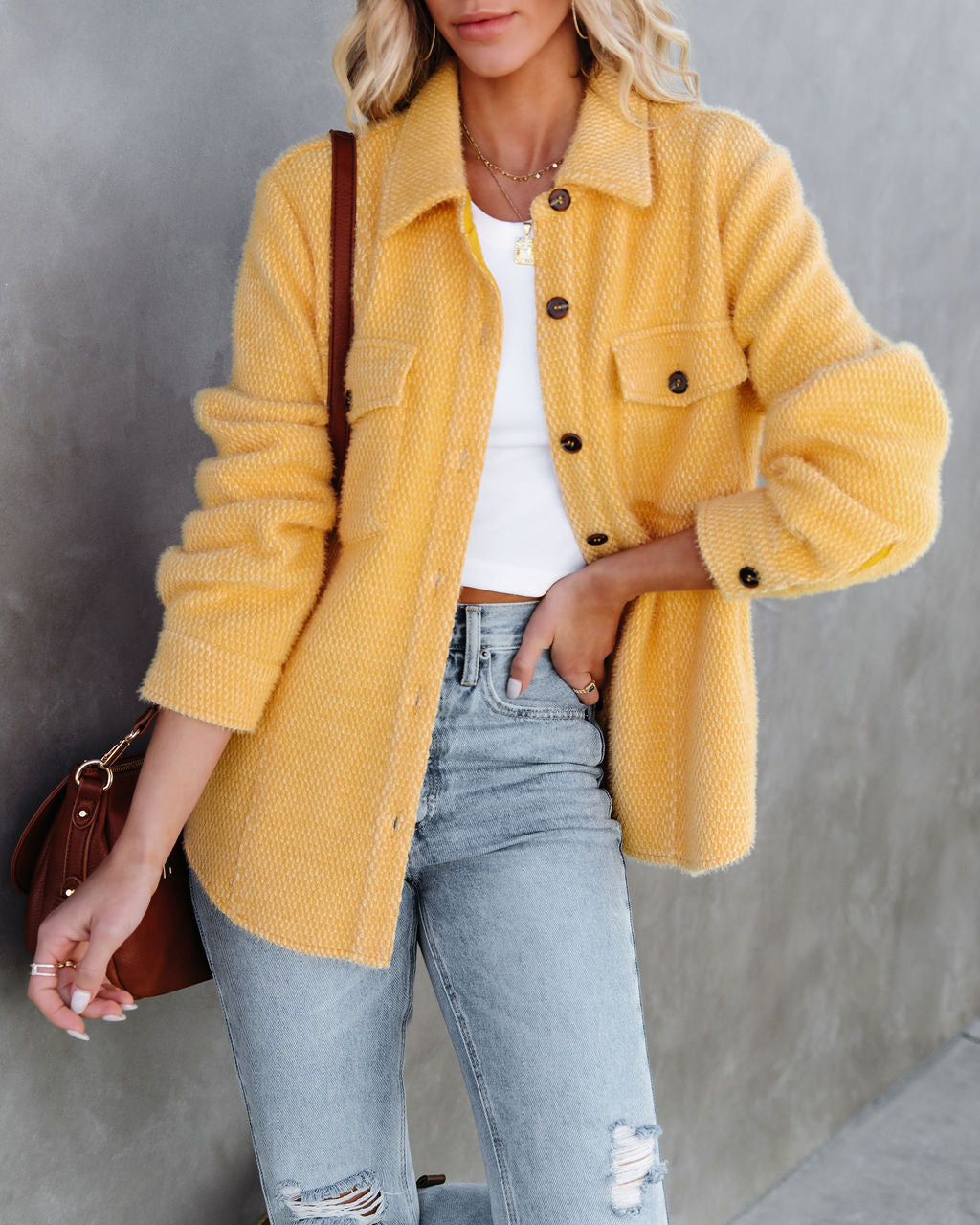 Jessika Button Down Soft Knit Shacket - Honey Gold - FINAL SALE Ins Street