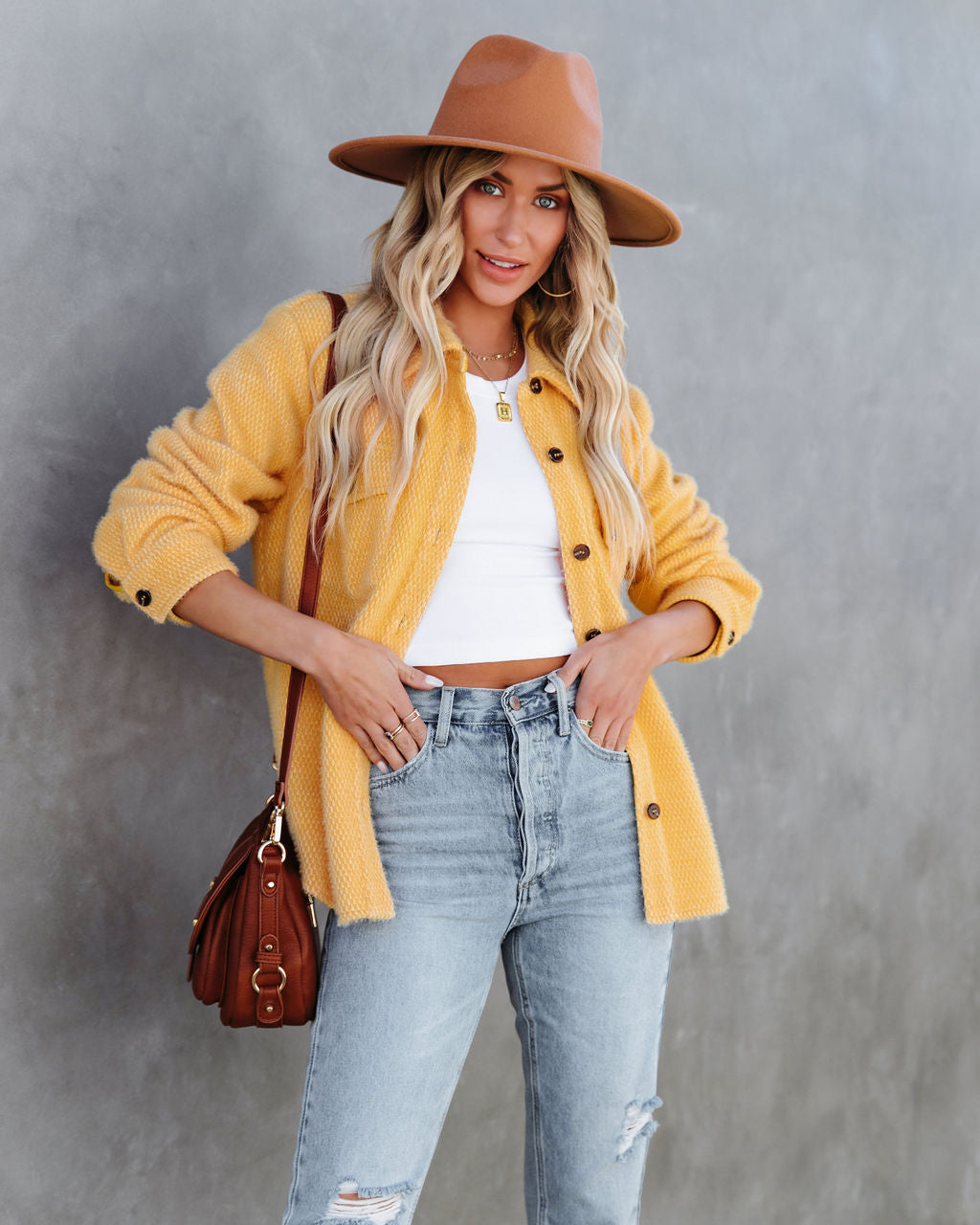 Jessika Button Down Soft Knit Shacket - Honey Gold - FINAL SALE Ins Street