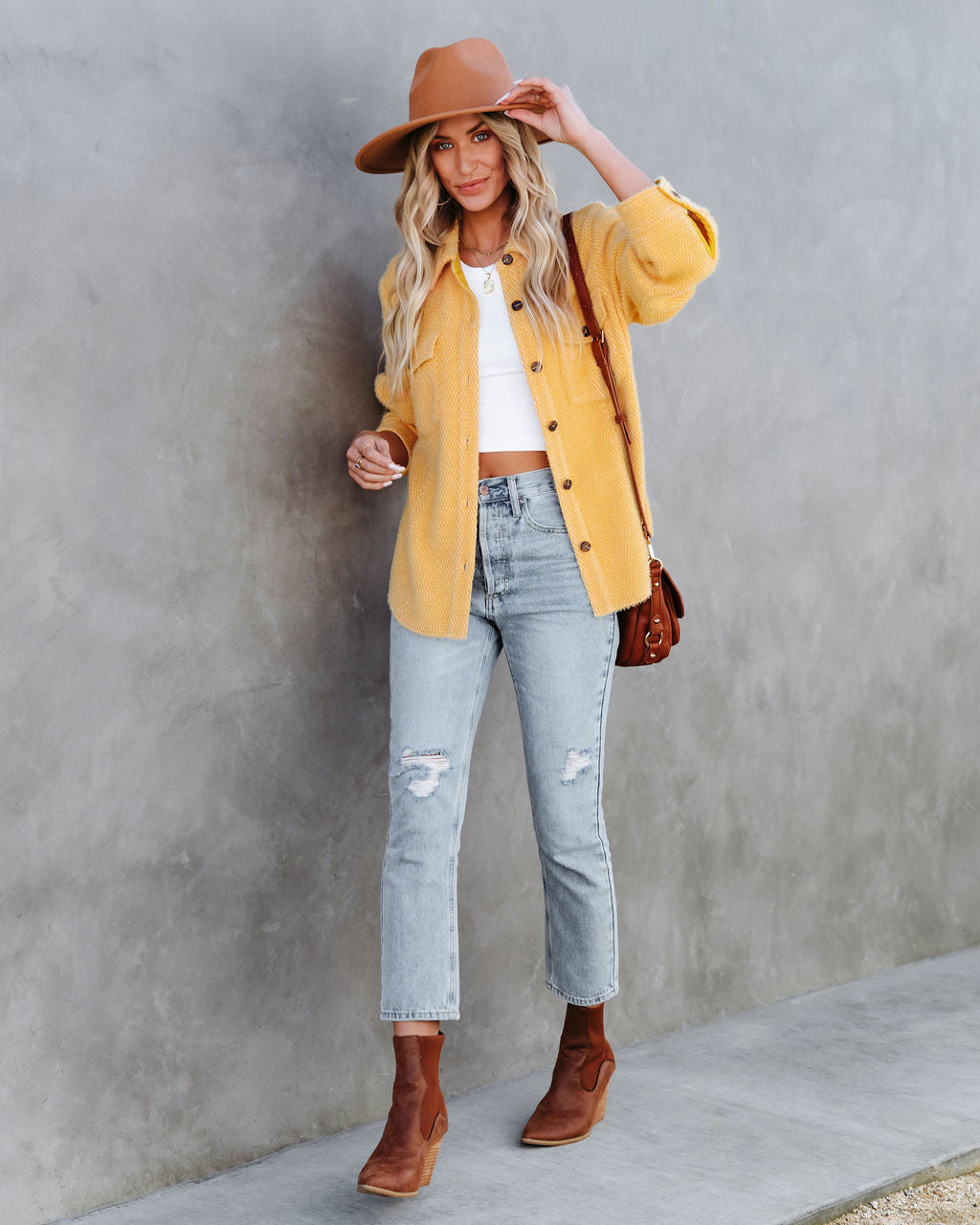 Jessika Button Down Soft Knit Shacket - Honey Gold - FINAL SALE Ins Street