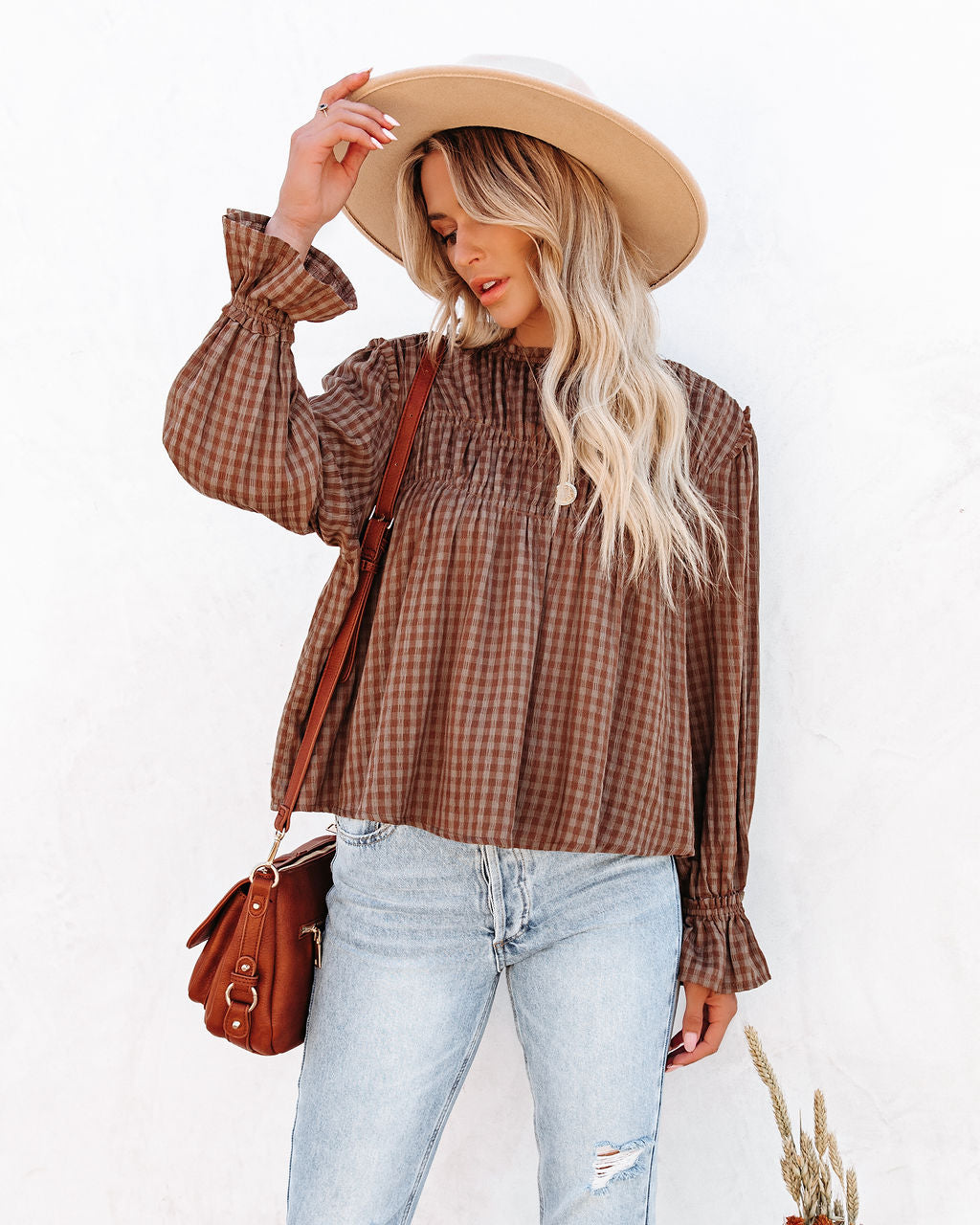 Jhene Cotton Blend Shirred Gingham Top - FINAL SALE Ins Street