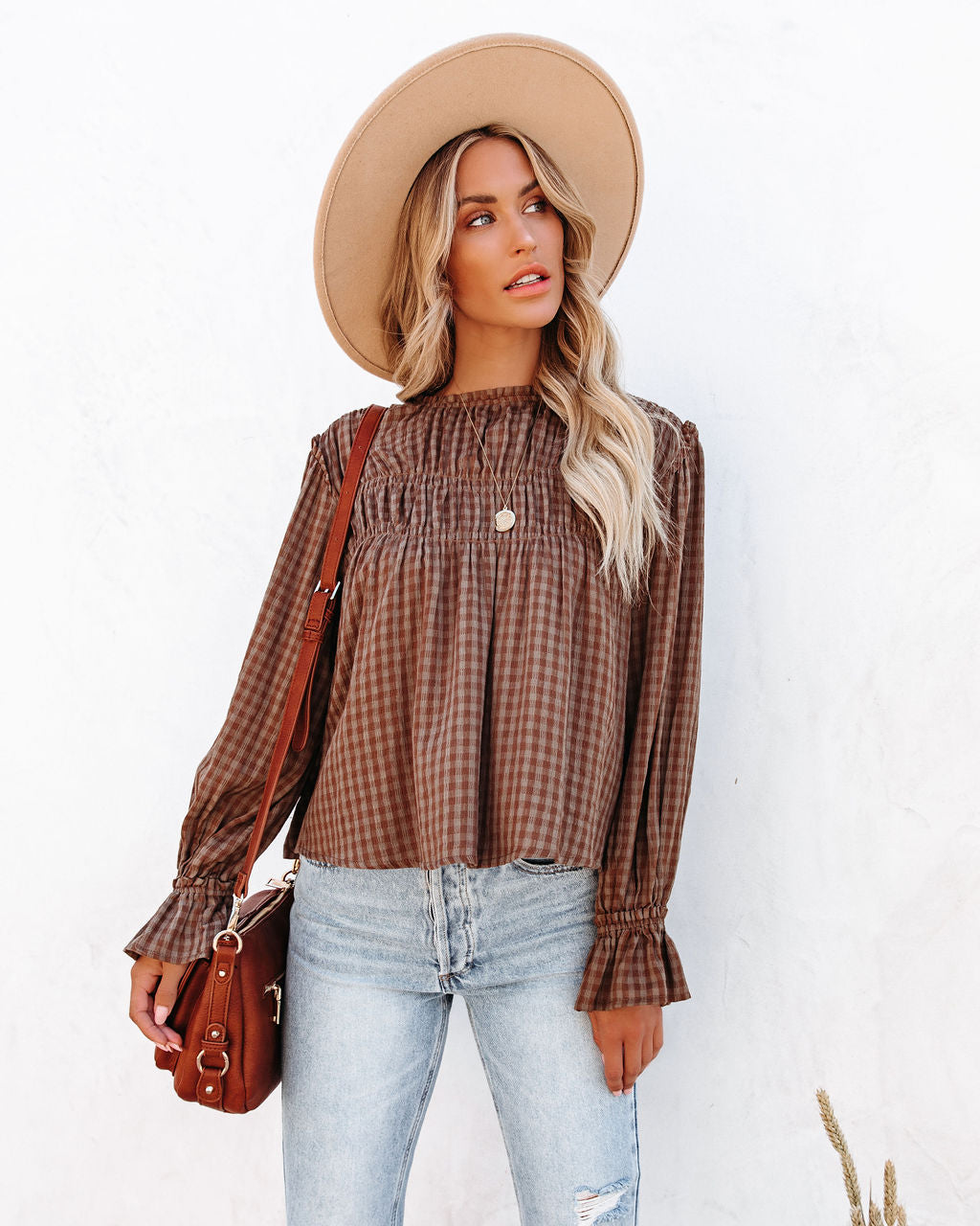 Jhene Cotton Blend Shirred Gingham Top - FINAL SALE Ins Street