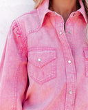Jiana Distressed Denim Button Down Top - Pink Ins Street
