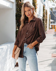 Jinnie Faux Suede Button Down Top - Brown - FINAL SALE Ins Street