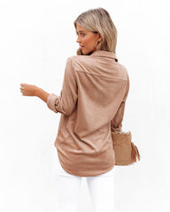 Jinnie Faux Suede Button Down Top - Taupe - FINAL SALE Ins Street