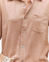 Jinnie Faux Suede Button Down Top - Taupe - FINAL SALE Ins Street