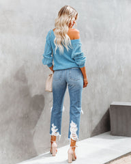 Johanna Cotton Off The Shoulder Sweater - Blue Ins Street