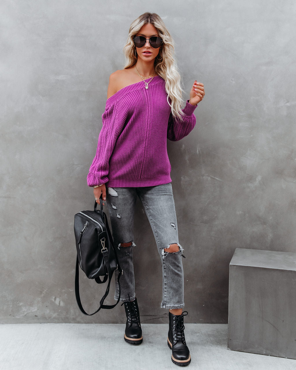 Johanna Cotton Off The Shoulder Sweater - Orchid - FINAL SALE Ins Street