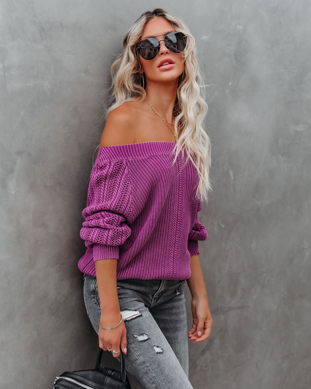 Johanna Cotton Off The Shoulder Sweater - Orchid - FINAL SALE Ins Street