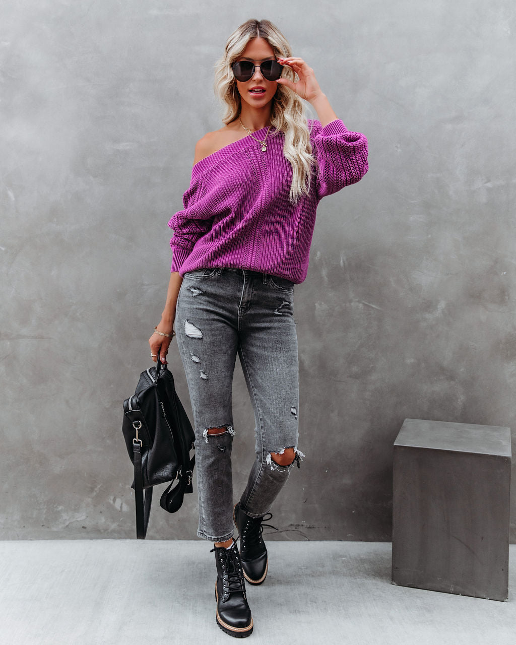 Johanna Cotton Off The Shoulder Sweater - Orchid - FINAL SALE Ins Street