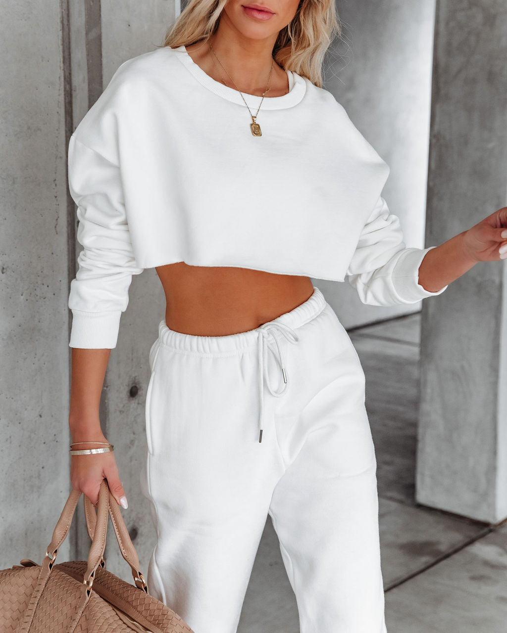 Jordyn Cotton Blend Cropped Sweatshirt - White Ins Street