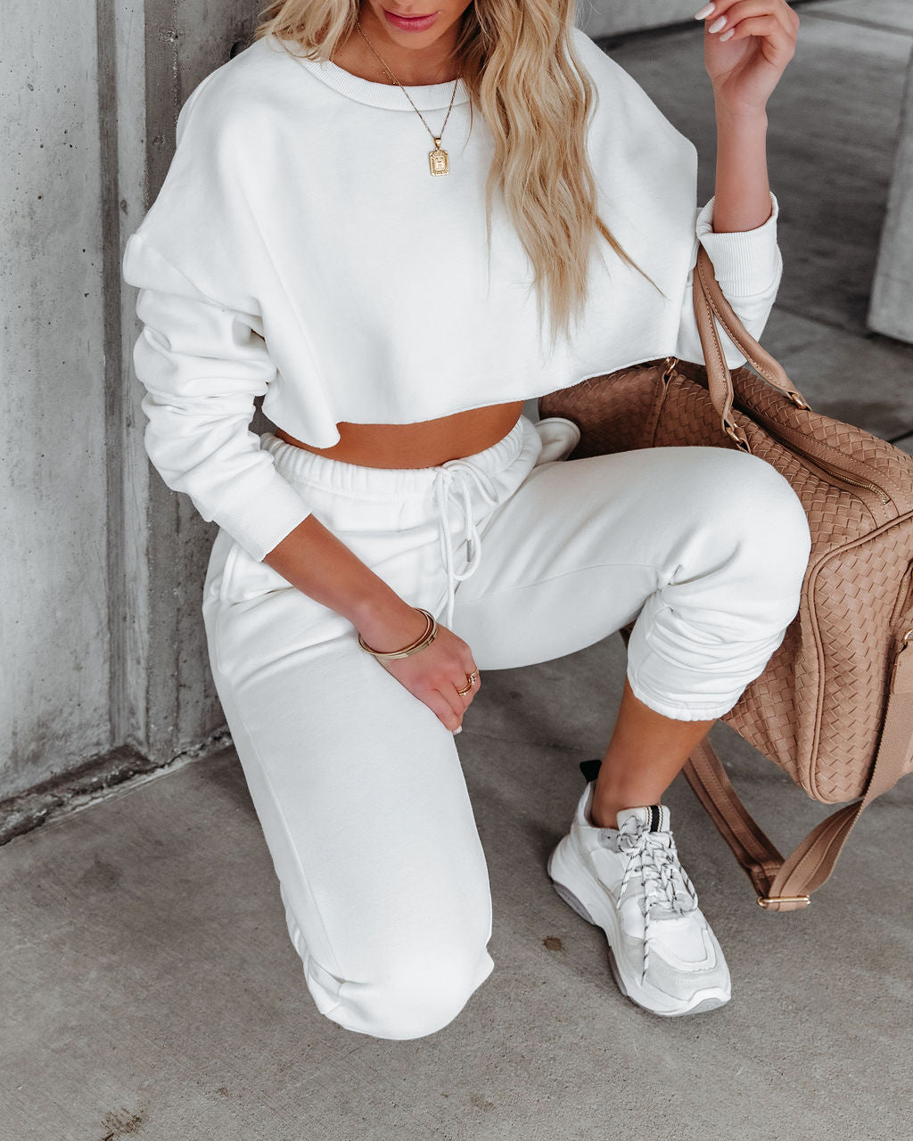 Jordyn Cotton Blend Cropped Sweatshirt - White Ins Street