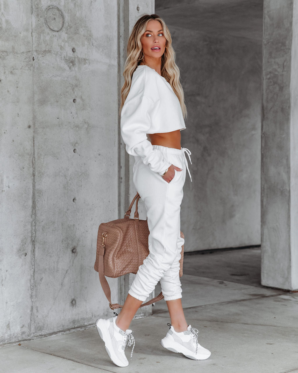 Jordyn Cotton Blend Pocketed Joggers - White Ins Street