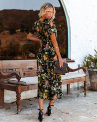 Jaune Floral Slit Midi Dress Ins Street