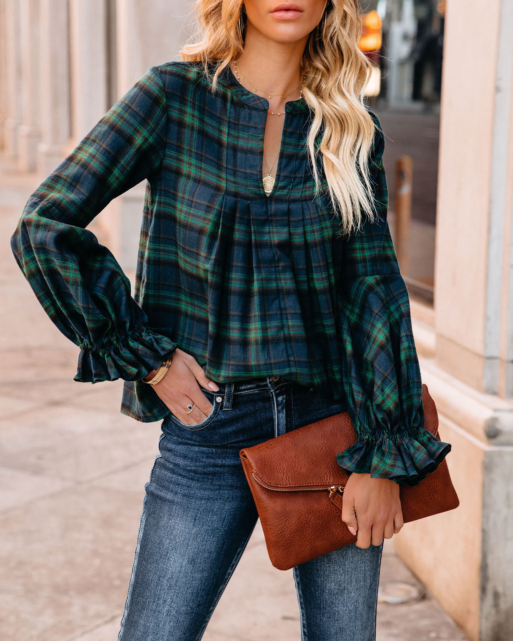 Julien Cotton Plaid Babydoll Top - Green - FINAL SALE Ins Street